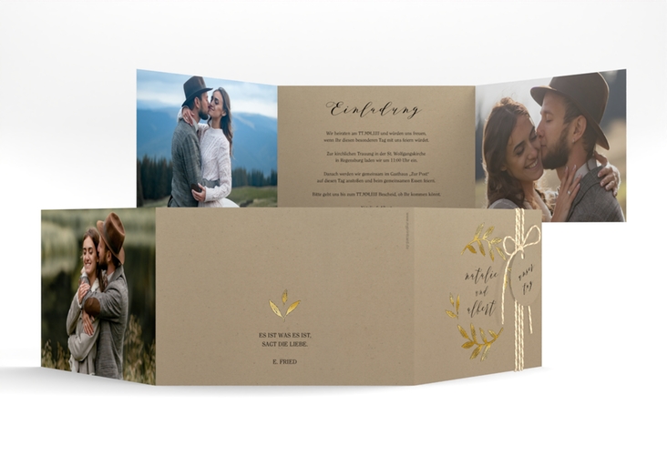 Hochzeitseinladung Naturelove A6 Doppel-Klappkarte gold