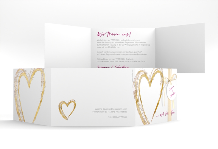 Hochzeitseinladung Liebe A6 Doppel-Klappkarte pink gold