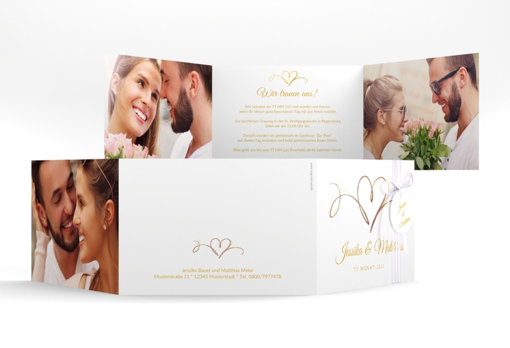 Hochzeitseinladung Envie A6 Doppel-Klappkarte gold rosegold