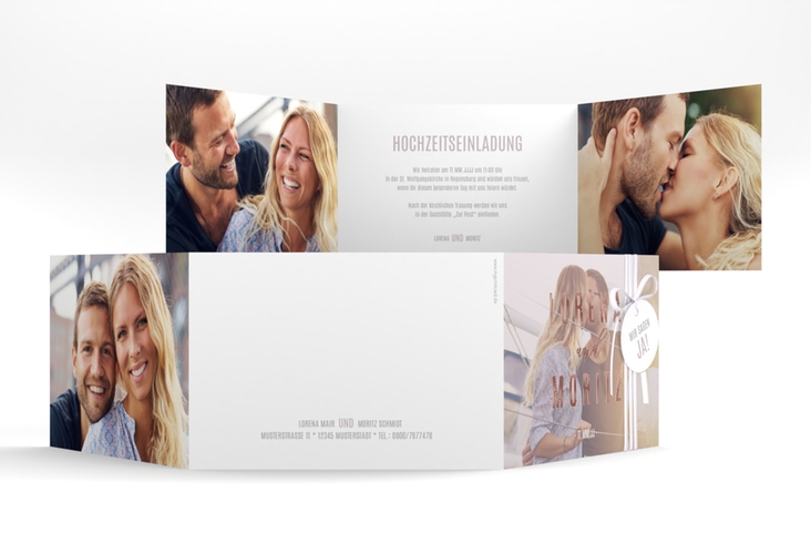 Hochzeitseinladung Memory A6 Doppel-Klappkarte grau rosegold