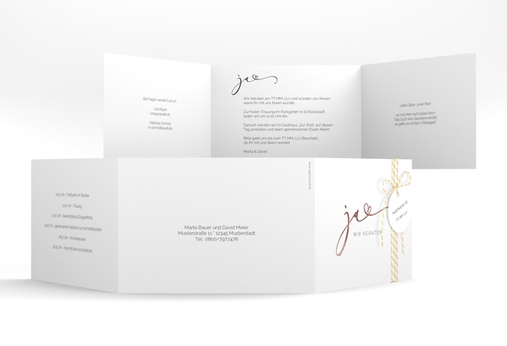 Hochzeitseinladung Jawort A6 Doppel-Klappkarte weiss rosegold modern minimalistisch mit veredelter Aufschrift