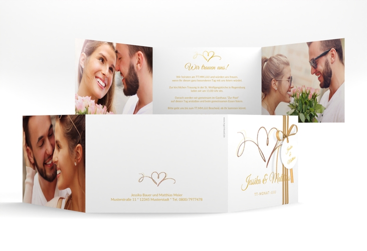 Hochzeitseinladung Envie A6 Doppel-Klappkarte gold rosegold