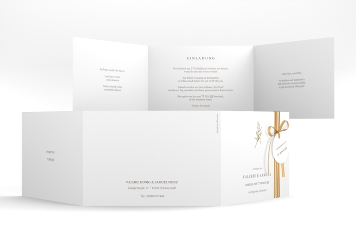 Hochzeitseinladung Ivy A6 Doppel-Klappkarte weiss gold minimalistisch mit kleiner botanischer Illustration