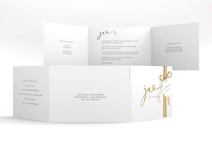 Hochzeitseinladung Jawort A6 Doppel-Klappkarte weiss gold modern minimalistisch mit veredelter Aufschrift