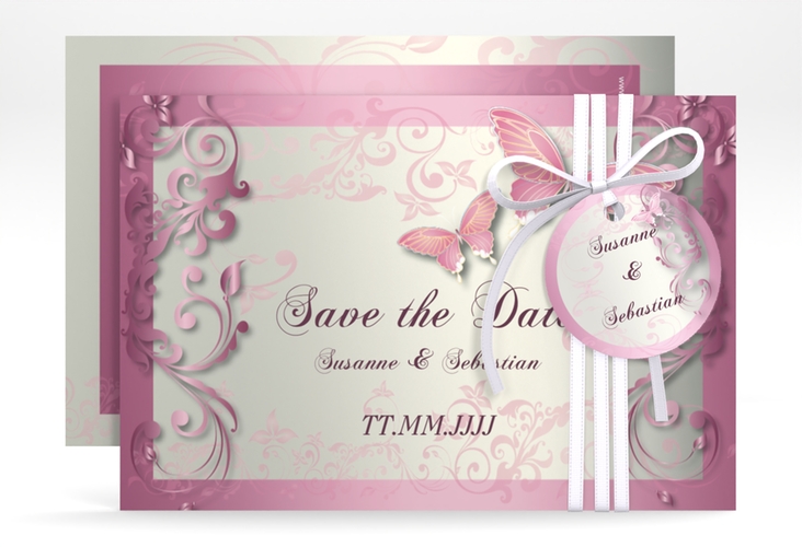 Save the Date-Karte Hochzeit Toulouse A6 Karte quer rosa romantisch mit Schmetterlingen