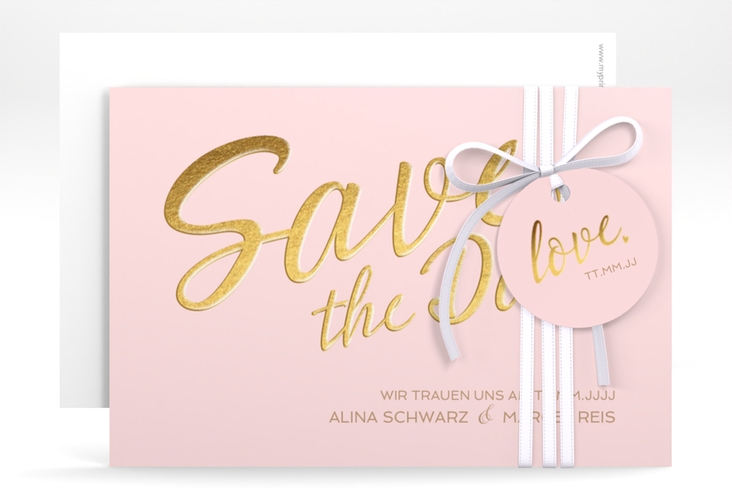 Save the Date-Karte Glam A6 Karte quer rosa