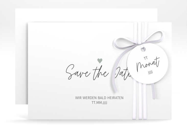 Save the Date-Karte Herzschlag A6 Karte quer weiss hochglanz schlicht und elegant mit Herzchen