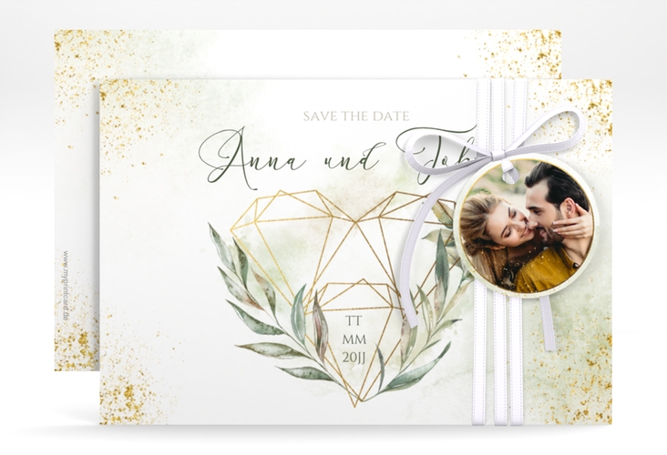 Save the Date-Karte Heartfelt A6 Karte quer mit Diamanten im Geometric Design