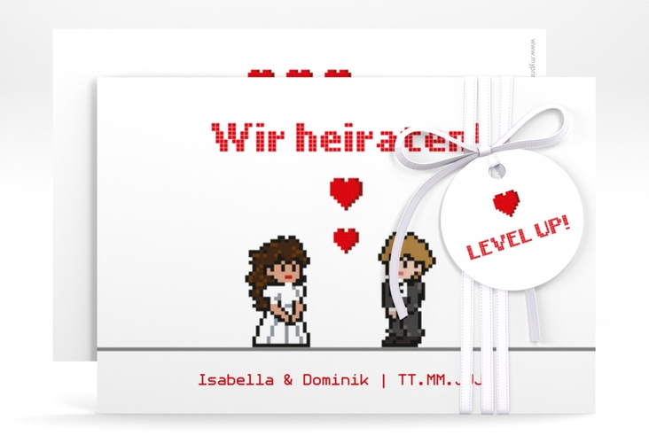 Save the Date-Karte Pixel A6 Karte quer weiss hochglanz