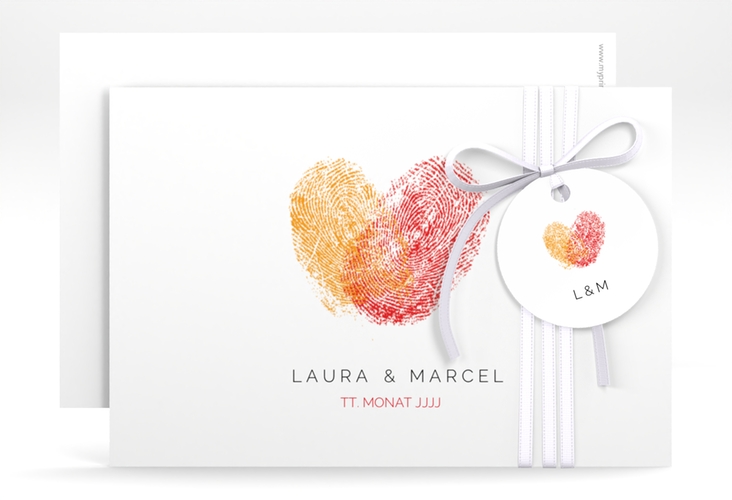 Save the Date-Karte Fingerprint A6 Karte quer rot hochglanz schlicht mit Fingerabdruck-Motiv