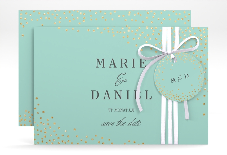 Save the Date-Karte Glitter A6 Karte quer mint hochglanz