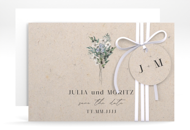 Save the Date-Karte Sträußchen A6 Karte quer Kraftpapier mit kleinem Blumenbouquet im Nostalgie-Design