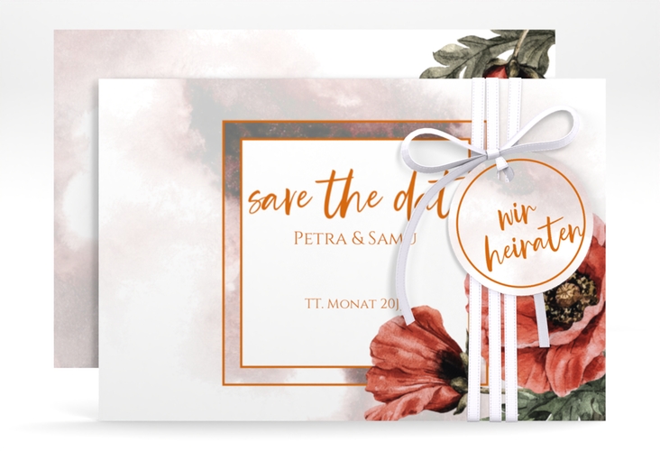 Save the Date-Karte Sommer A6 Karte quer rot mit Mohnblumen-Aquarell