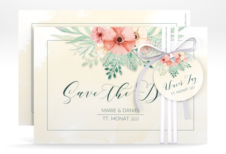 Save the Date-Karte Hochzeit Surfinia A6 Karte quer apricot hochglanz