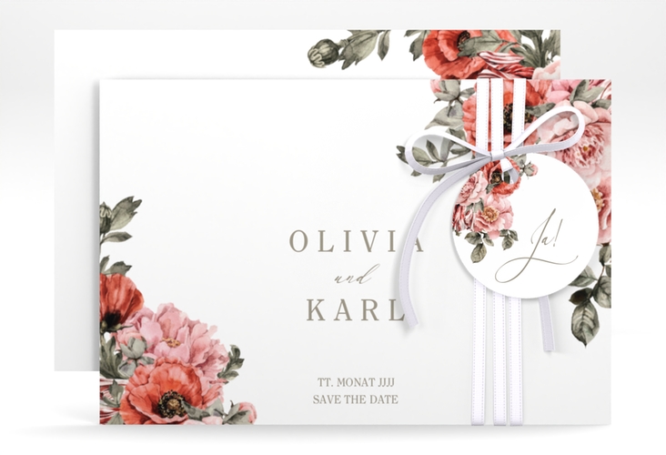 Save the Date-Karte Grazioso A6 Karte quer modern mit Mohnblumen und Rosen