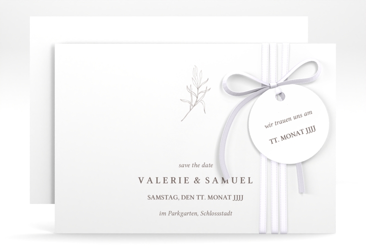 Save the Date-Karte Ivy A6 Karte quer weiss hochglanz minimalistisch mit kleiner botanischer Illustration