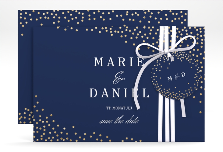 Save the Date-Karte Glitter A6 Karte quer blau