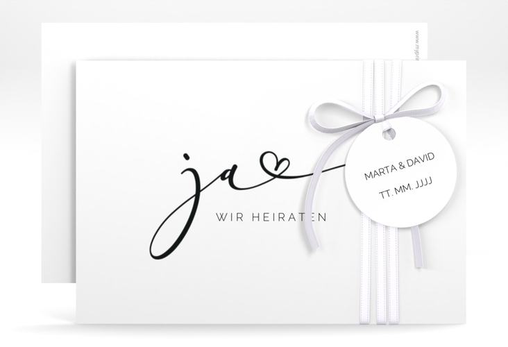 Save the Date-Karte Jawort A6 Karte quer weiss modern minimalistisch mit veredelter Aufschrift