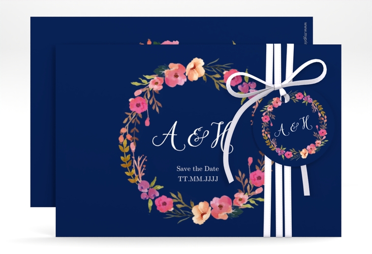 Save the Date-Karte Fiore A6 Karte quer blau