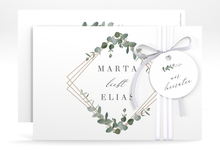 Save the Date-Karte Eukalyptus A6 Karte quer weiss