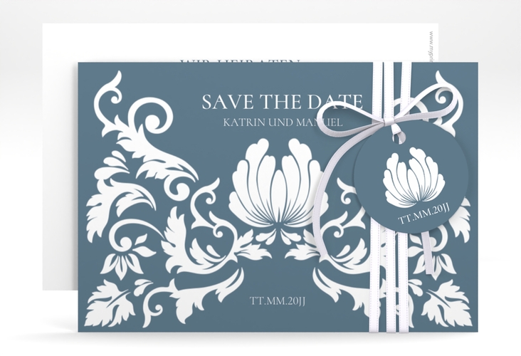 Save the Date-Karte Royal A6 Karte quer hochglanz mit barockem Blumen-Ornament