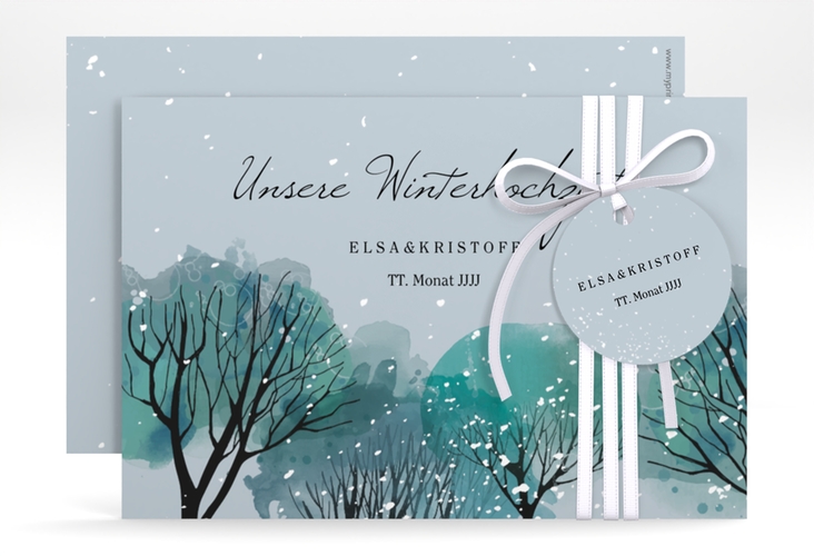 Save the Date-Karte Winterhochzeit A6 Karte quer blau