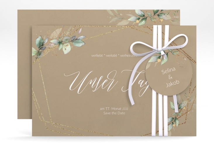 Save the Date-Karte Greenish A6 Karte quer Kraftpapier