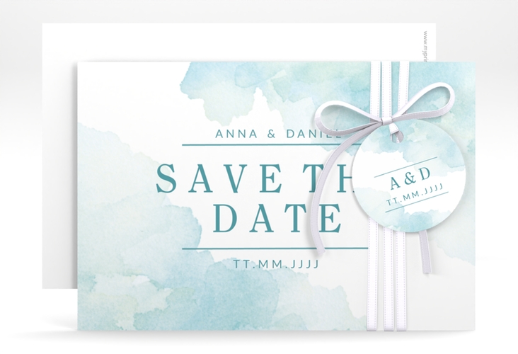 Save the Date-Karte Blush A6 Karte quer tuerkis hochglanz