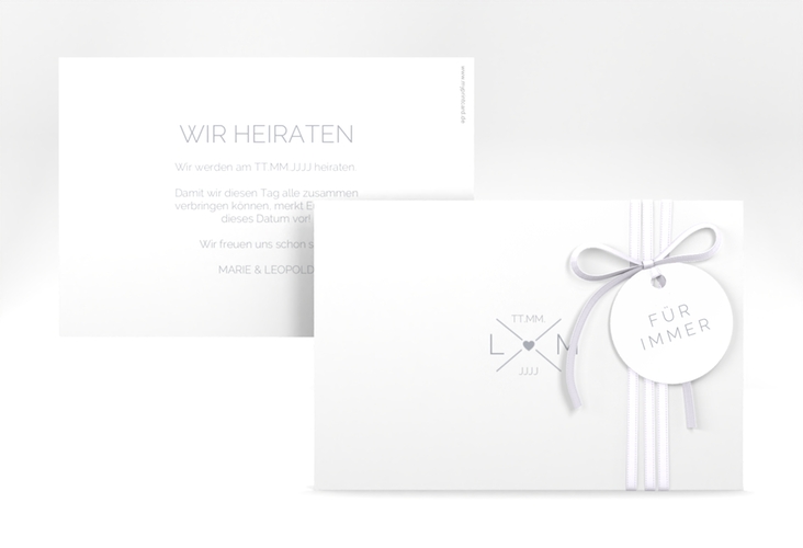 Save the Date-Karte Initials A6 Karte quer grau mit Initialen im minimalistischen Design