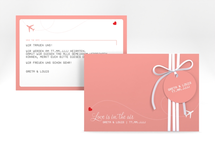 Save the Date-Karte Weddingpass A6 Karte quer rosa hochglanz