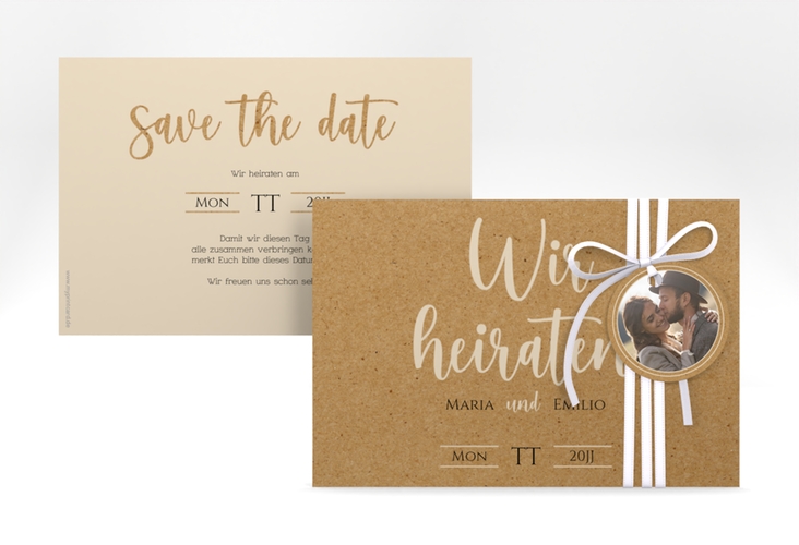 Save the Date-Karte Noble A6 Karte quer Kraftpapier mit elegantem Schriftzug