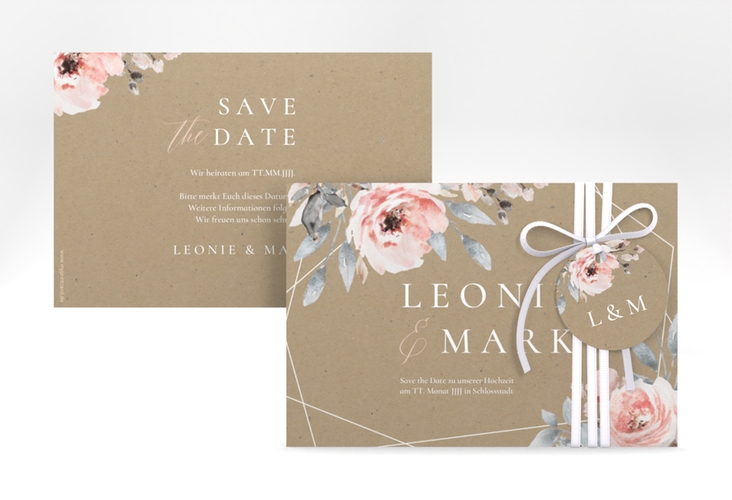 Save the Date-Karte Perfection A6 Karte quer mit rosa Rosen