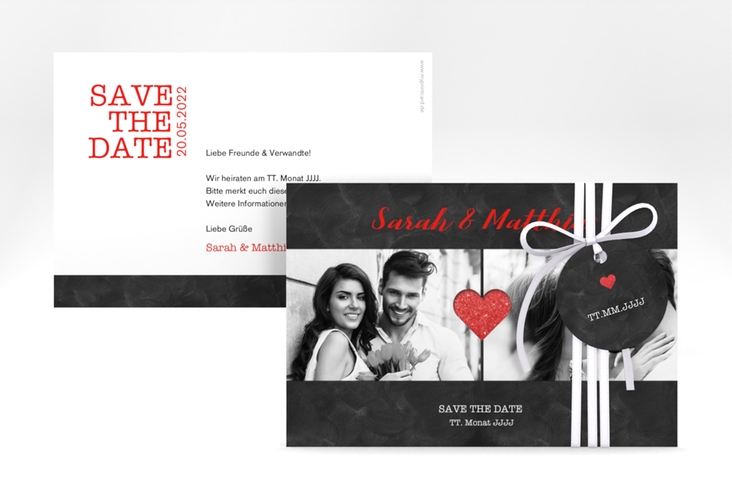 Save the Date-Karte Sparkly A6 Karte quer rot