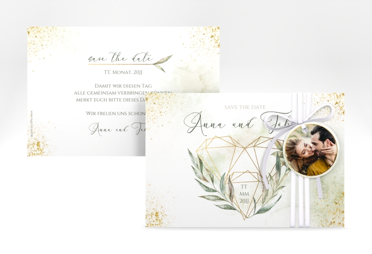 Save the Date-Karte Heartfelt A6 Karte quer weiss hochglanz mit Diamanten im Geometric Design