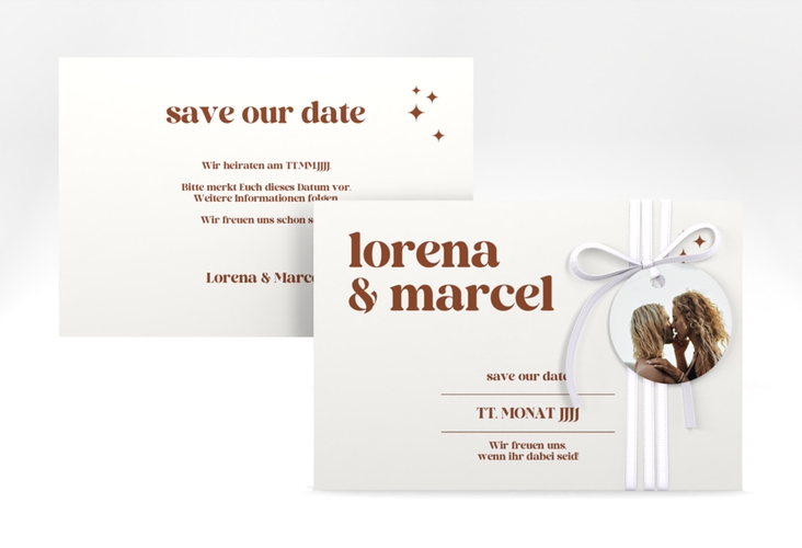 Save the Date-Karte Retro A6 Karte quer weiss hochglanz