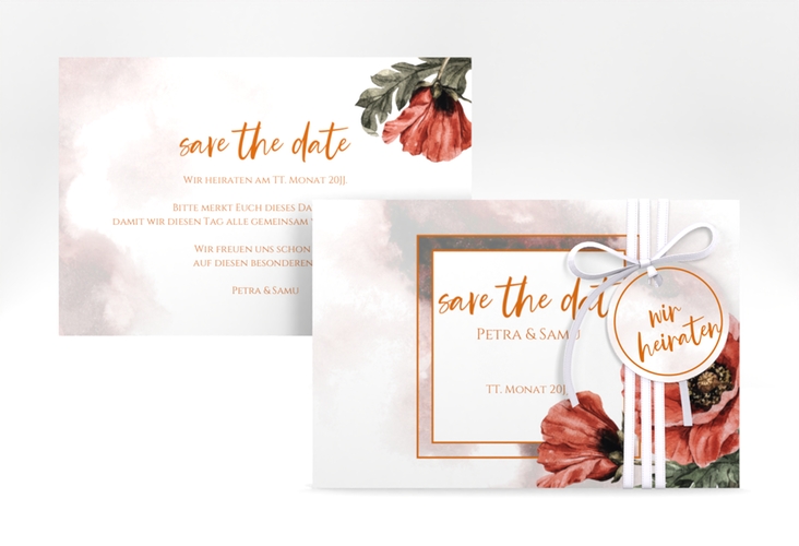 Save the Date-Karte Sommer A6 Karte quer rot mit Mohnblumen-Aquarell