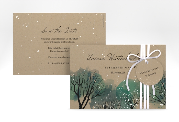 Save the Date-Karte Winterhochzeit A6 Karte quer Kraftpapier