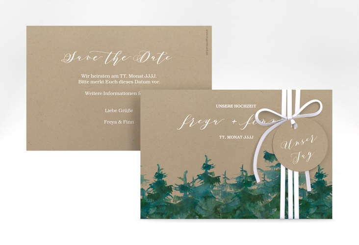 Save the Date-Karte Evergreen A6 Karte quer Kraftpapier