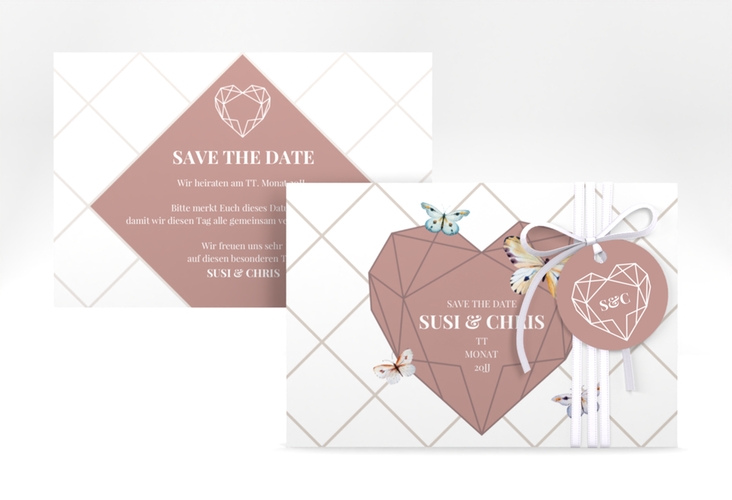 Save the Date-Karte Butterfly A6 Karte quer mit Schmetterlingen und Herz im Geometric Design