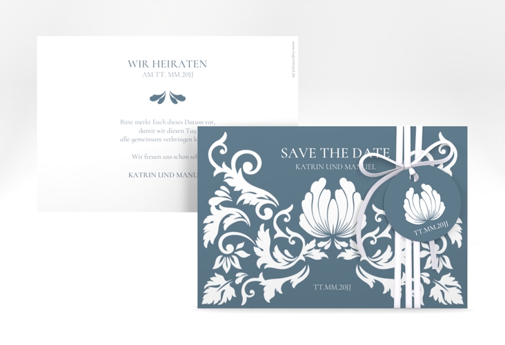 Save the Date-Karte Royal A6 Karte quer hochglanz mit barockem Blumen-Ornament