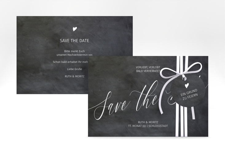 Save the Date-Karte Chalkboard A6 Karte quer schwarz hochglanz mit Folienveredelung