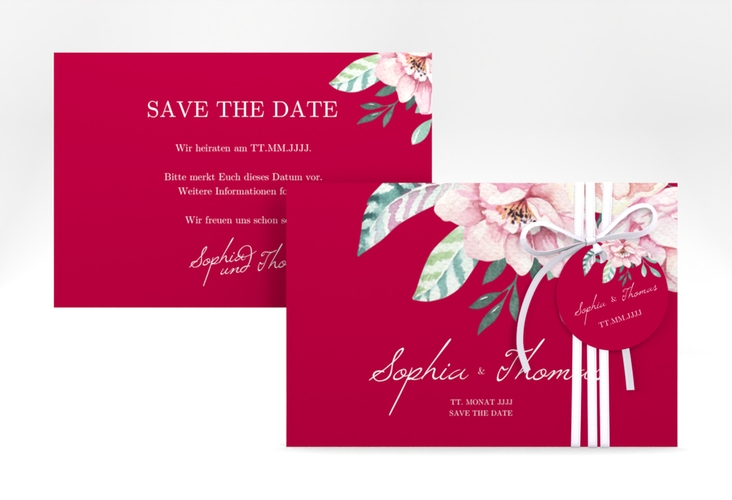 Save the Date-Karte Blooming A6 Karte quer rot