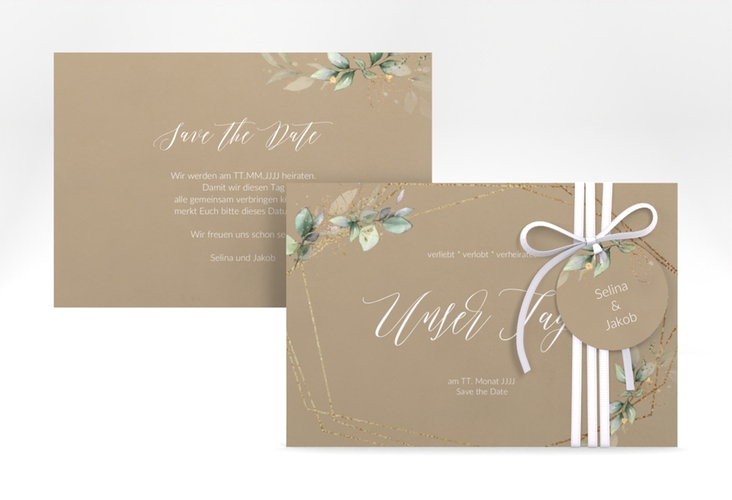 Save the Date-Karte Greenish A6 Karte quer Kraftpapier