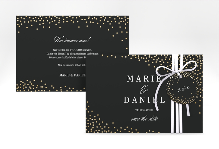 Save the Date-Karte Glitter A6 Karte quer schwarz