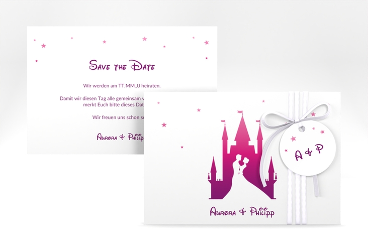 Save the Date-Karte Castle A6 Karte quer pink hochglanz