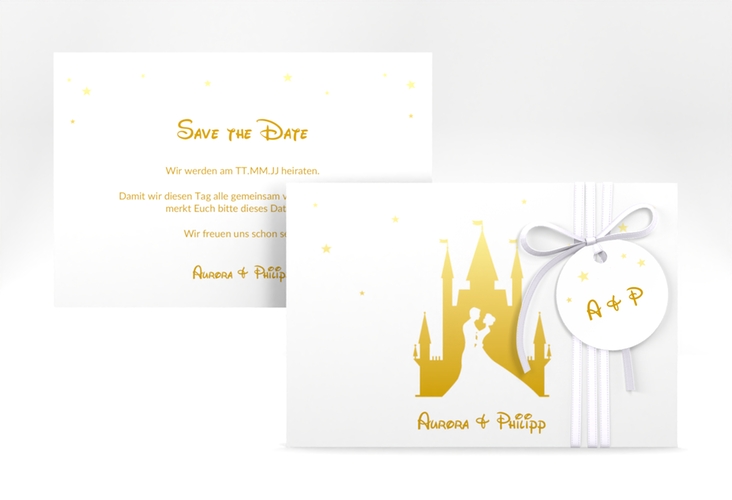 Save the Date-Karte Castle A6 Karte quer gold hochglanz