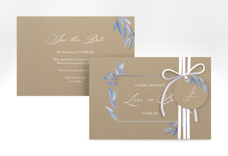 Save the Date-Karte Classicblue A6 Karte quer Kraftpapier hochglanz