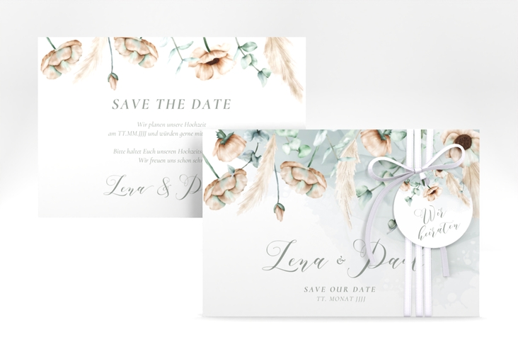 Save the Date-Karte Anemone A6 Karte quer mint hochglanz