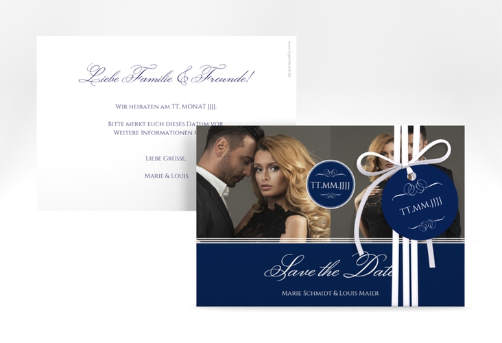 Save the Date-Karte Elegancy A6 Karte quer blau