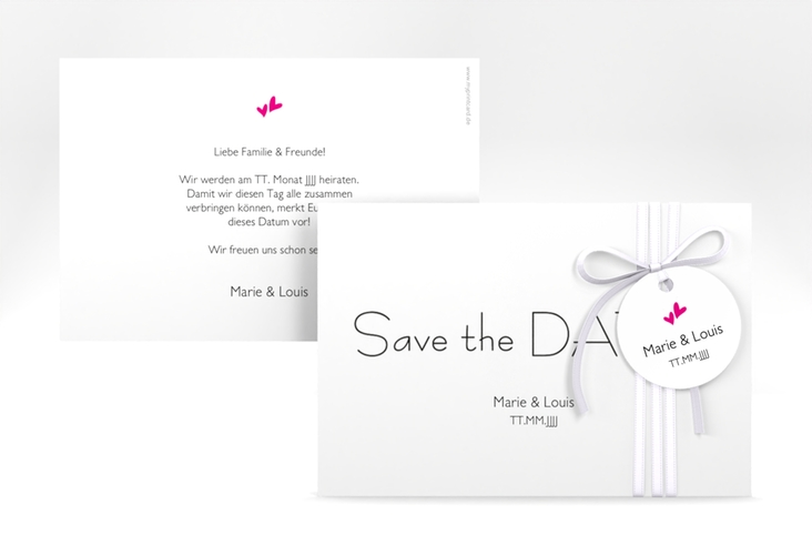 Save the Date-Karte Hochzeit Twohearts A6 Karte quer pink